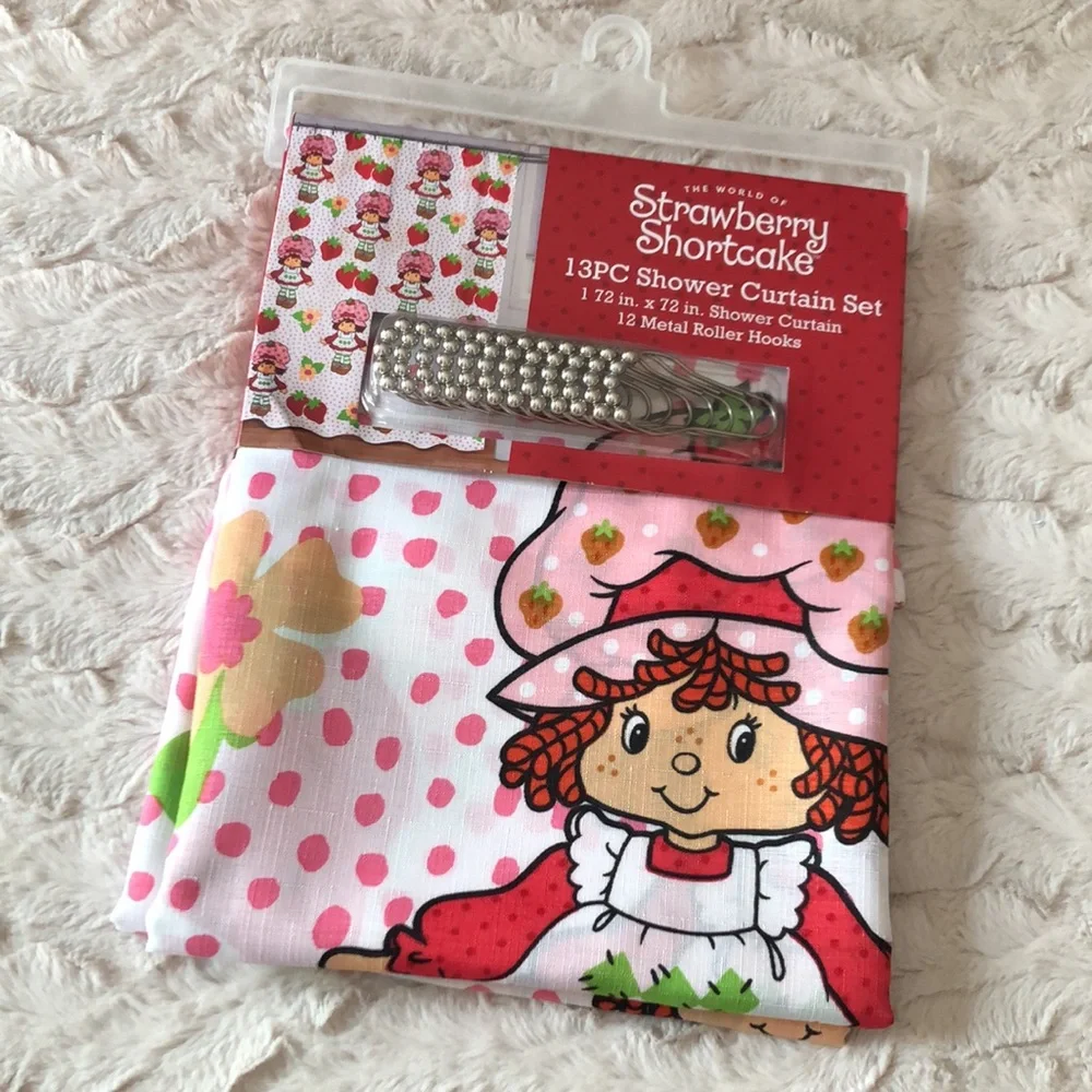 Strawberry Shortcake Shower Curtain Set - Pink Polka Dot